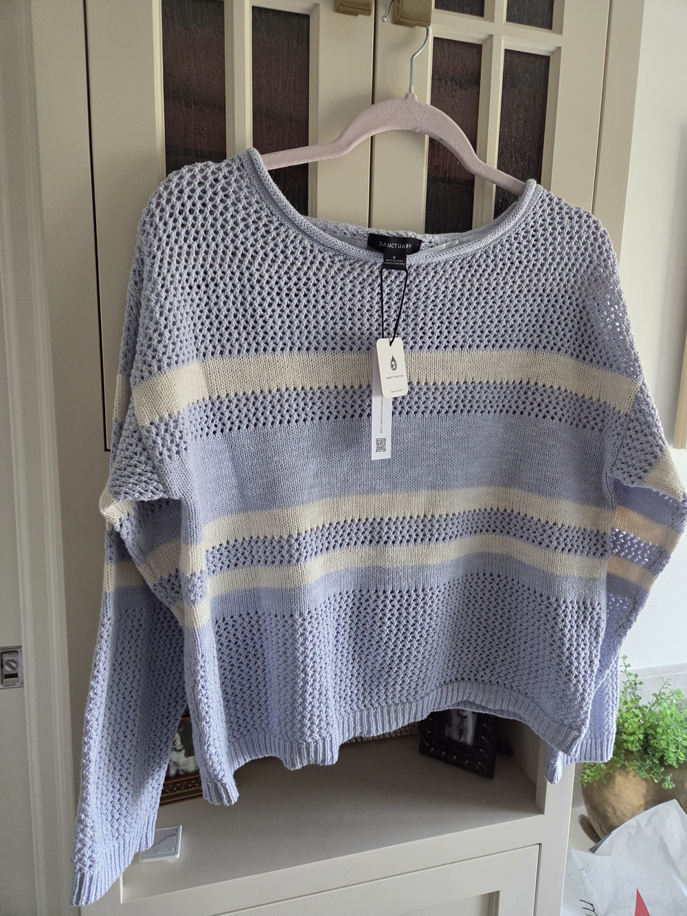 Light Blue & Cream Striped Open-Knit Sweater - New With Tags!